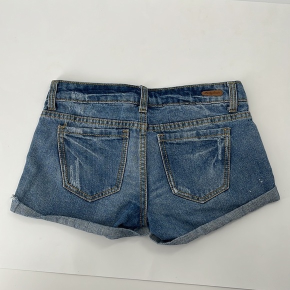 Funky Soul Cut Off Rolled Cuffed Jean Denim Shorts Paisley Distressed Low Rise 5 - Picture 2 of 4